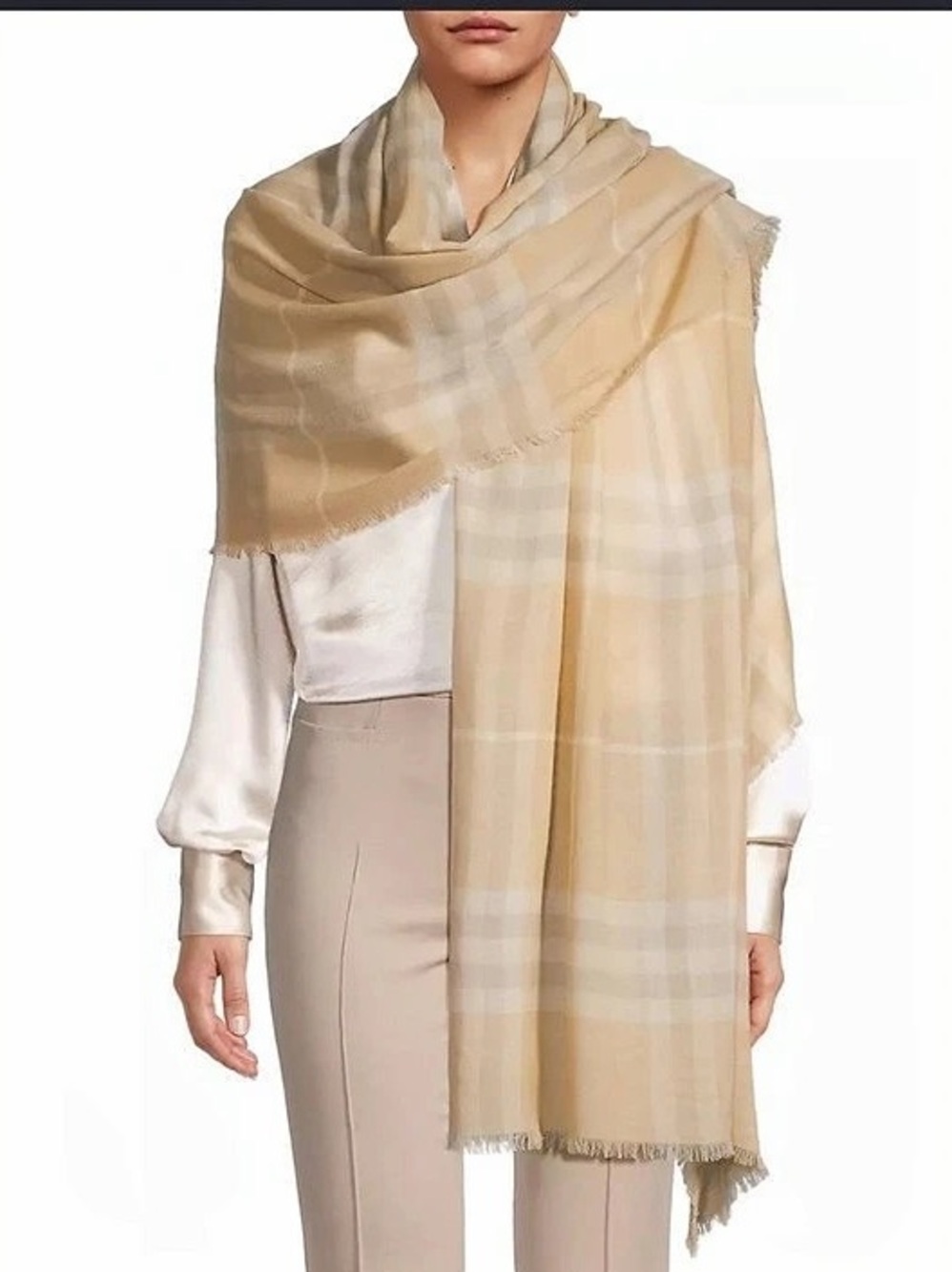 Burberry Oversized Classic Check Scarf Beige & White
